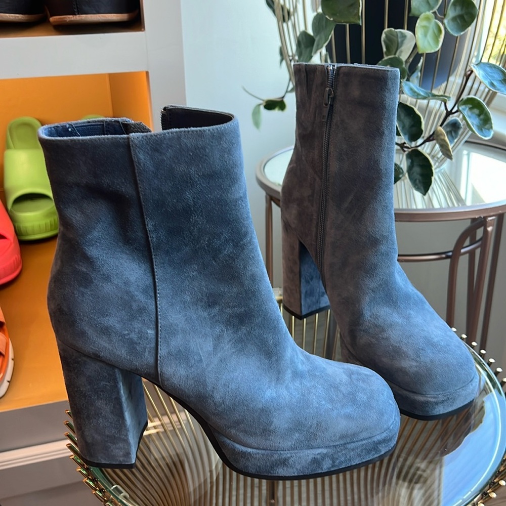 Blue suede booties